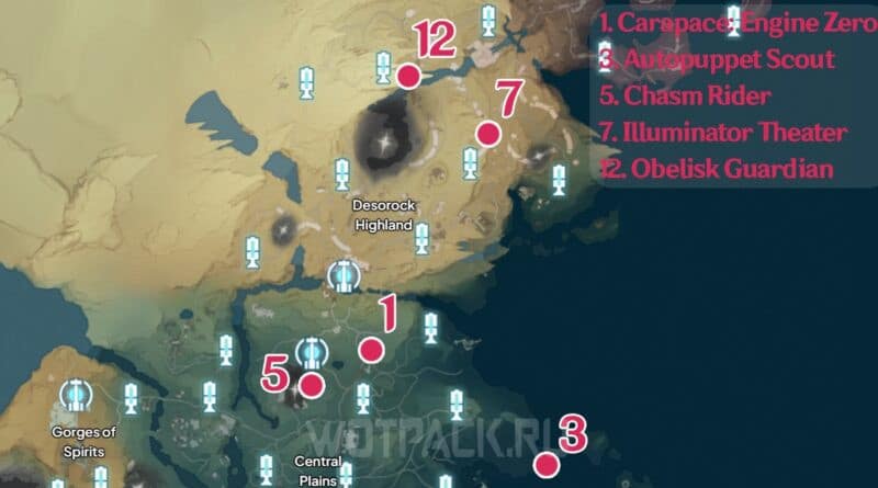 Карта красных мобов