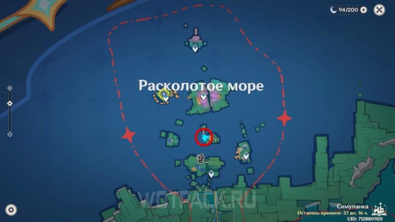 Расположение фонаря маяка на карте Расколотого моря