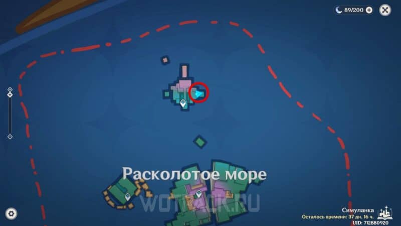 Расположение спокойной статуи на карте Расколотого моря