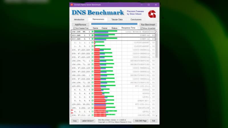 Окно программы DNS Benchmark