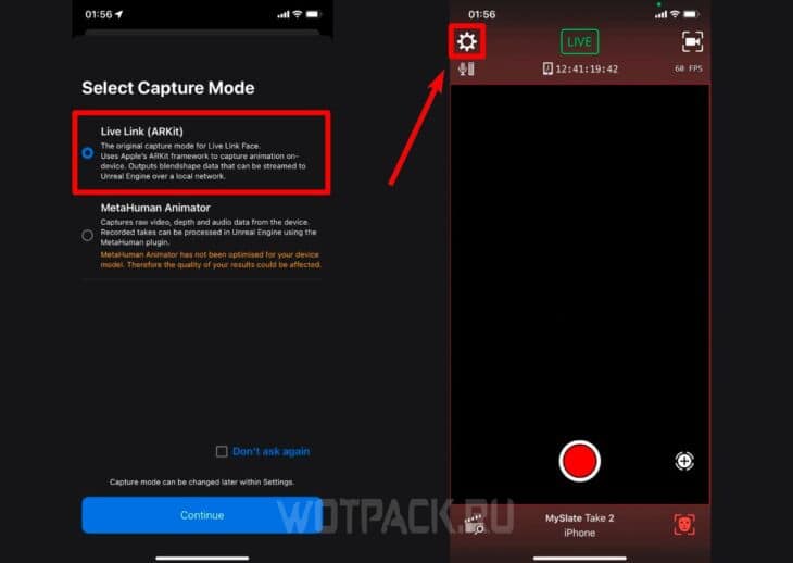 Параметры Live Link Face