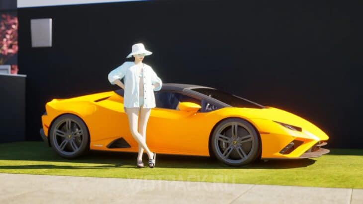Зои на фоне автомобиля Lamborghini Huracan