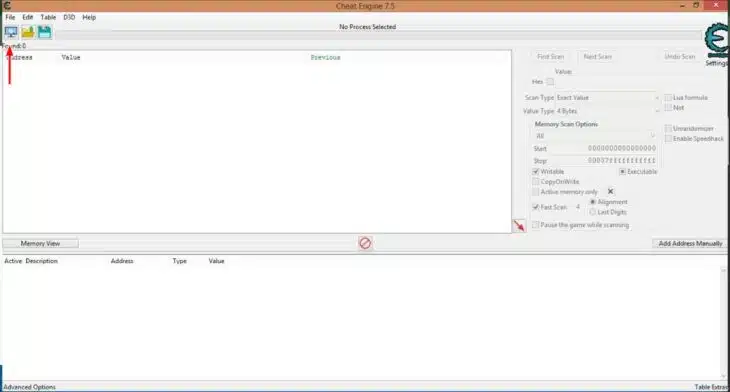 Выбор процесса в Cheat Engine