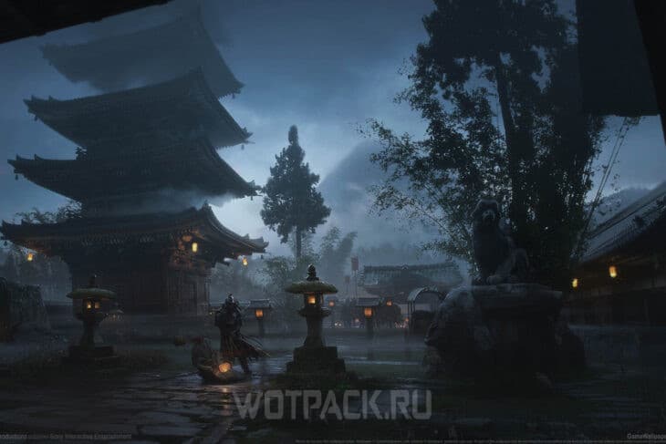 Поселение ночью в Ghost of Tsushima