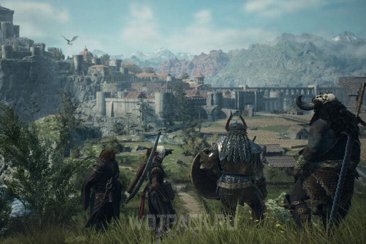 Отряд в Dragons Dogma 2 напротив города