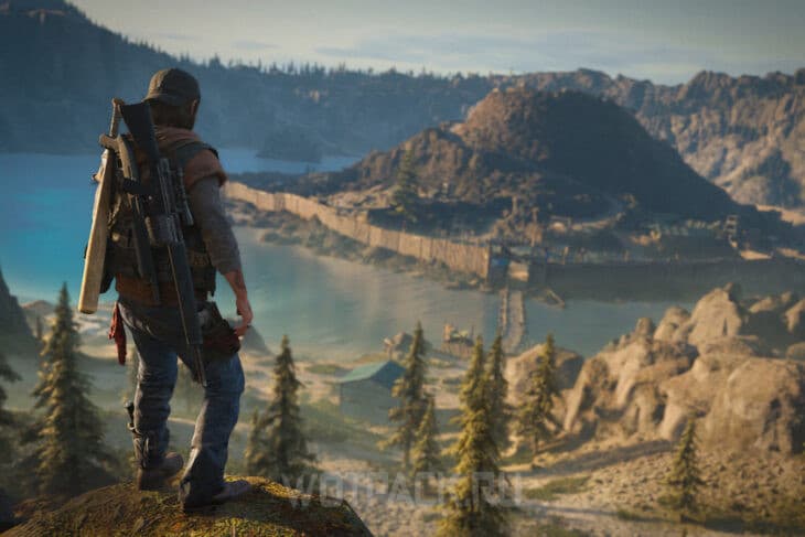 Дикон стоит на возвышенности в лесу в Days Gone