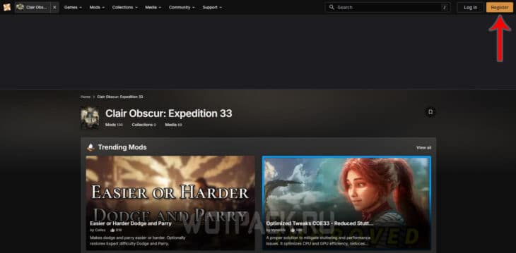 Регистрация на сайте NexusMods