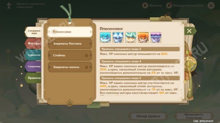 Характеристики плесенников