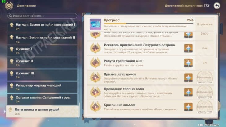 Описание достижений из раздела ачивок