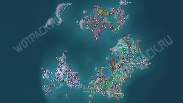 Расположение всех частиц на карте