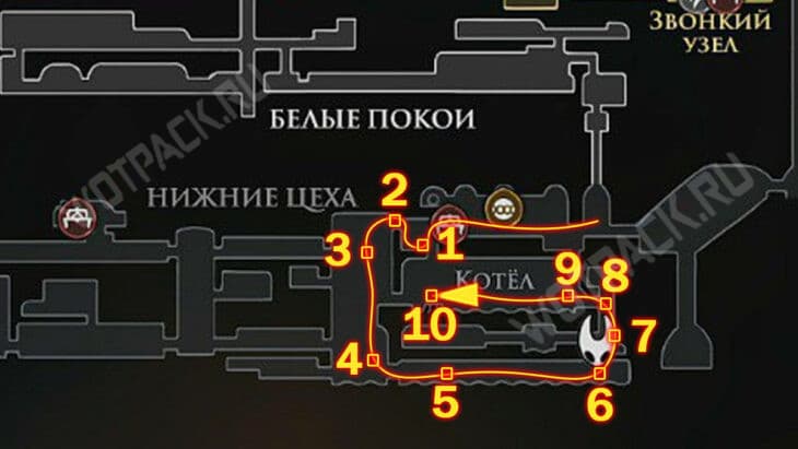 Карта с маршрутом к навыку через Нижние цеха