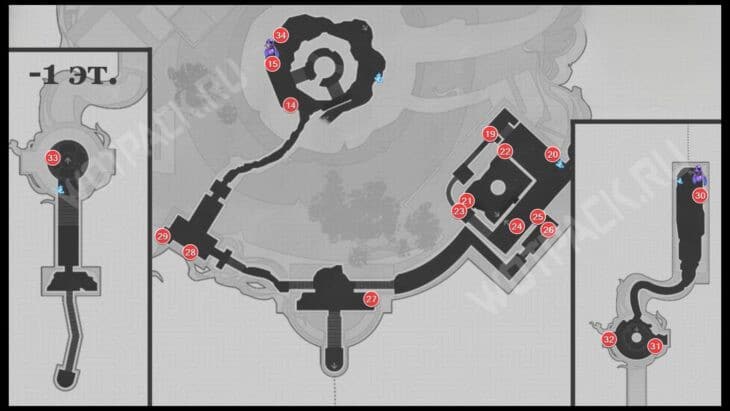 Карта сундуков Сияющего шрама 1 и -1 этаж