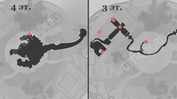 Карта сундуков 4 и 3 этажа Сияющего шрама