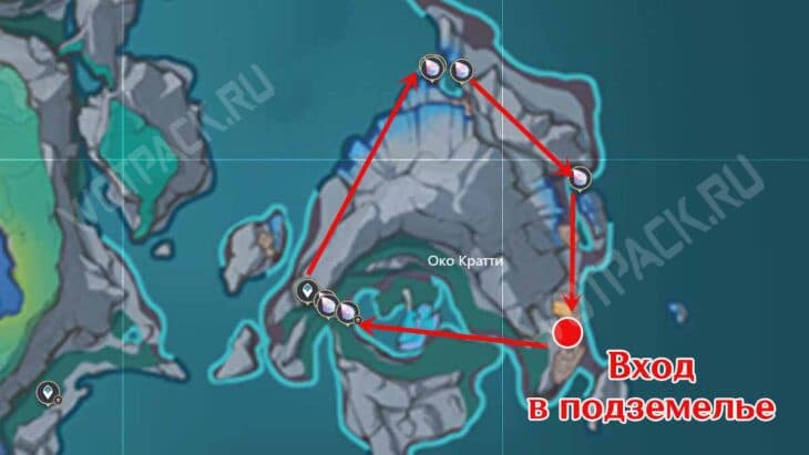 Ресурсы на карте центра и побережья Ока Кратти