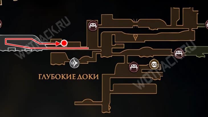 Маршрут к обломку маски в доках