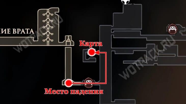 Дорога от места падения лифта до доски с картой