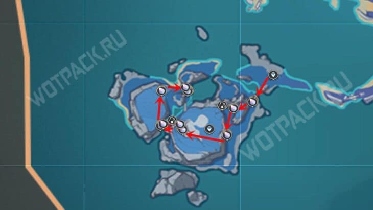 Путь фарма на карте Юго-западного острова Хийси