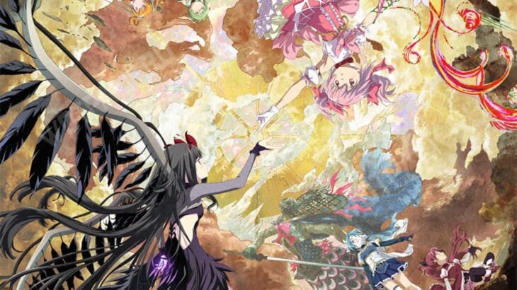 Хомура и Мадока в обликах Люцифера и Спасителя протягивают друг другу руки