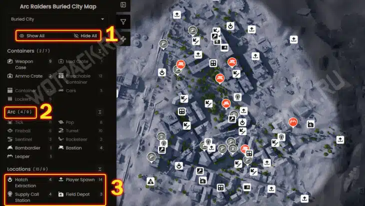 Настройки фильтров через интерфейс интерактивной карты