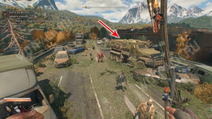 Охраняемый зараженными грузовик с лутом