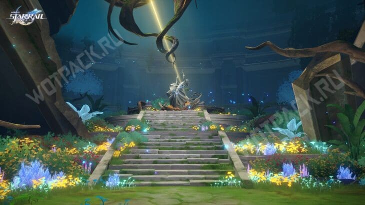 Каменная статуя пронзенная солнечным лучом