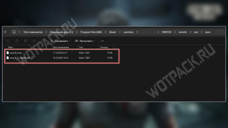 Расположение сохранений игры в файлах Steam