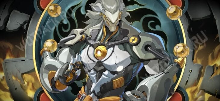 Сплеш-арт Баньюэ на фоне пламени и эмблемы с огнем