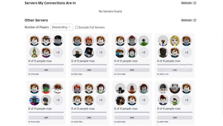 Список доступных для присоединения обычных комнат