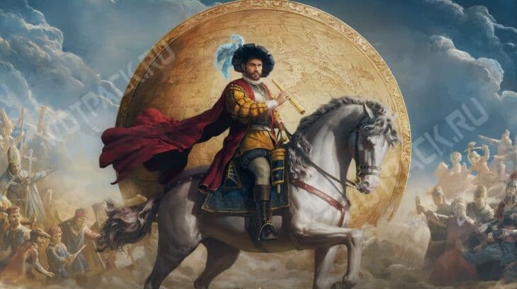 Исследователь на коне между воюющим духовенством и крестьянами