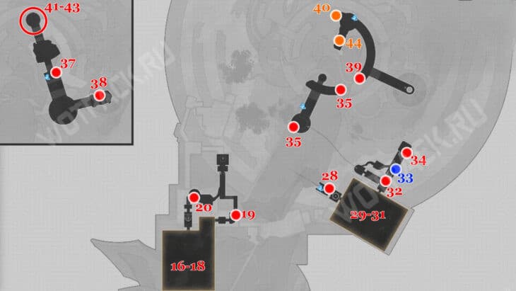 Точки сбора сокровищниц на -3 этаже