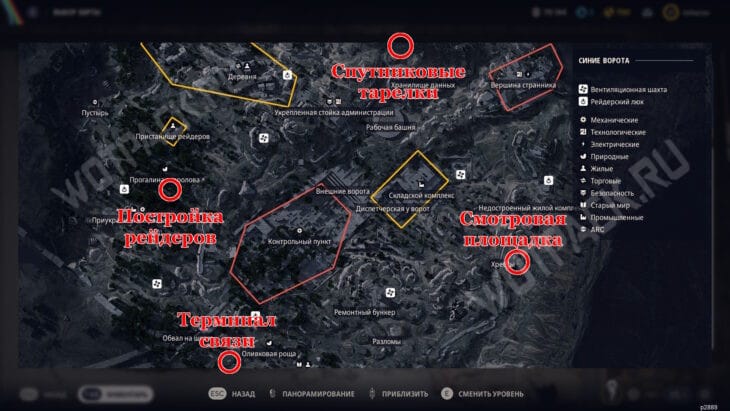 Координаты всех ключевых объектов задания