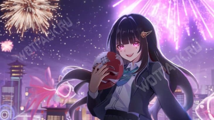 Недотепа Искорка с маской на фоне фейерверков