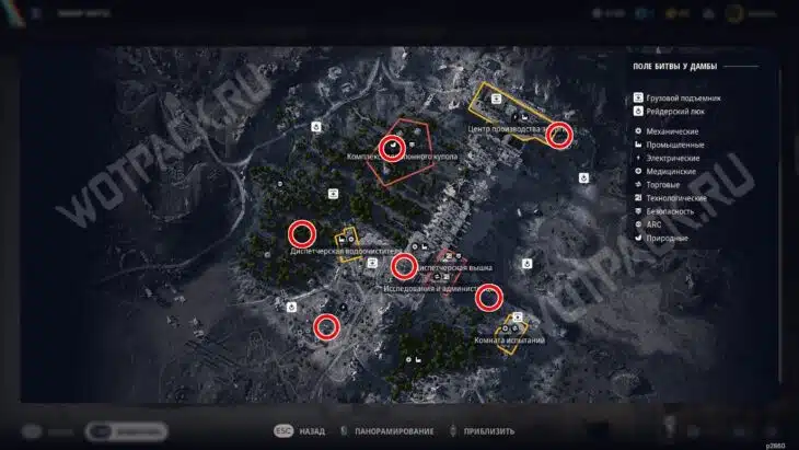 Расположение полевых станций на поле битвы у дамбы