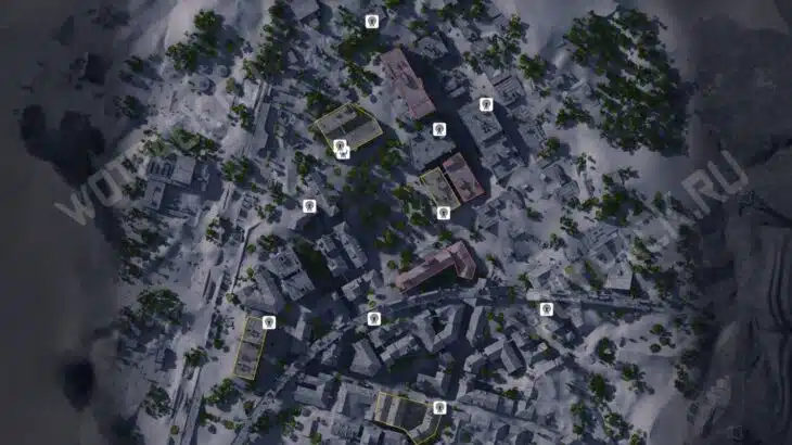 Точки спавна антенн поддержки в погребенном городе