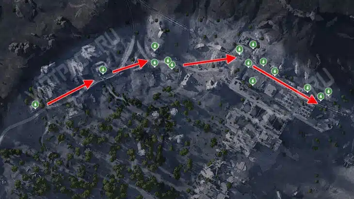 Маршрут с опунциями на поле битвы у дамбы