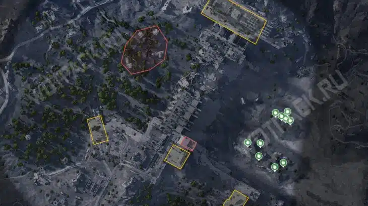 Места произрастания на поле битвы у дамбы