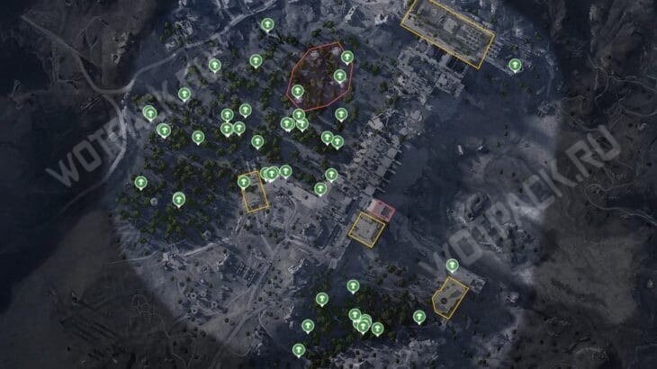 Возможные места появления грибов на поле битвы у дамбы