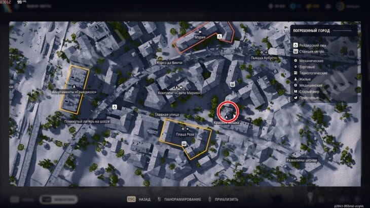 Расположение красной вышки на карте