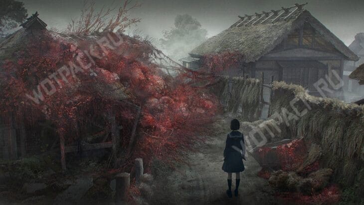 Хинако перед завалом из плоти и цветов