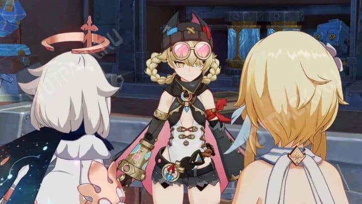 Ягода разговаривает с Паймон и Путешественницей