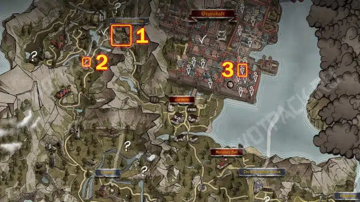 Места с расположением воды и хлеба на карте Грейшафта