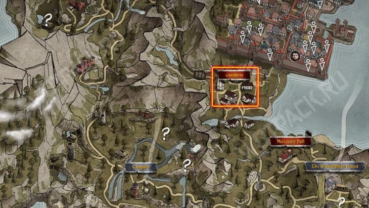 Карта с местонахождением дома Миры и Гримбара