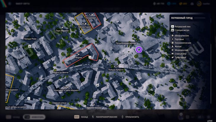 Могила у погребенных зданий на карте