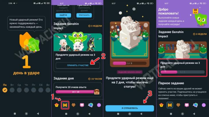 Коллаборация Genshin Impact и Дуолинго: квесты и награды 2025 года