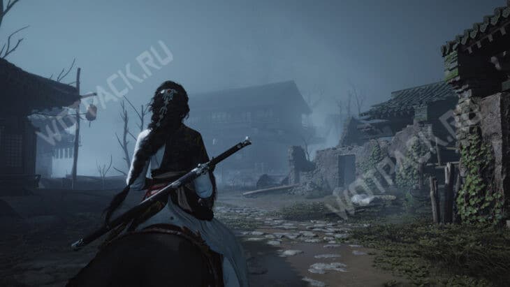 Юная мечница в разрушенной деревне в долине Цинхэ