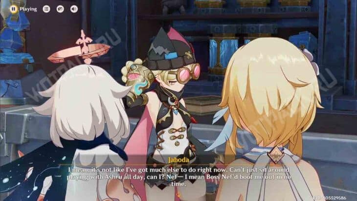 Ягода говорит с Путешественником и Паймон