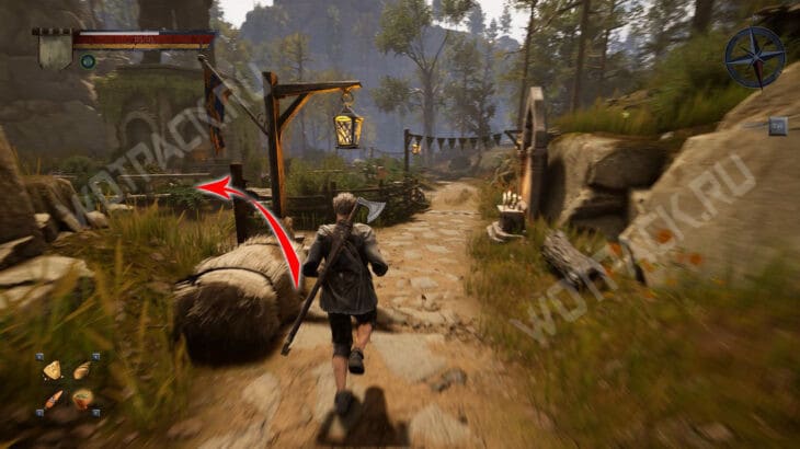 Поворот в сторону таверны у памятника первопроходцам