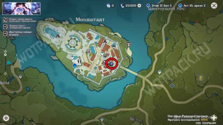 Начало задания для усиления Фишль на карте