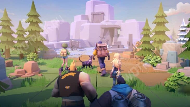 Команда героев идет в каменную область