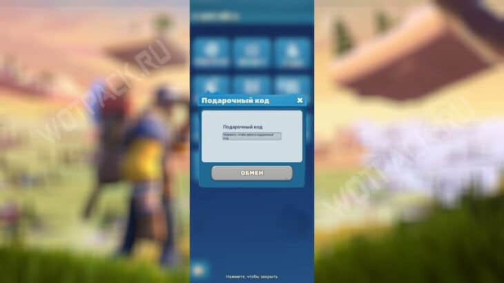 Окно для ввода промокодов